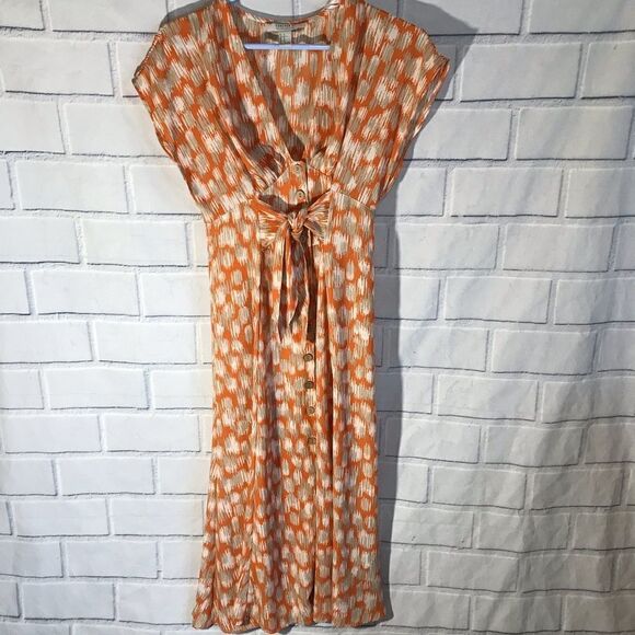 Forever 21 Dress Size Small S Orange Tie Front And Back Midi - Picture 1 of 6